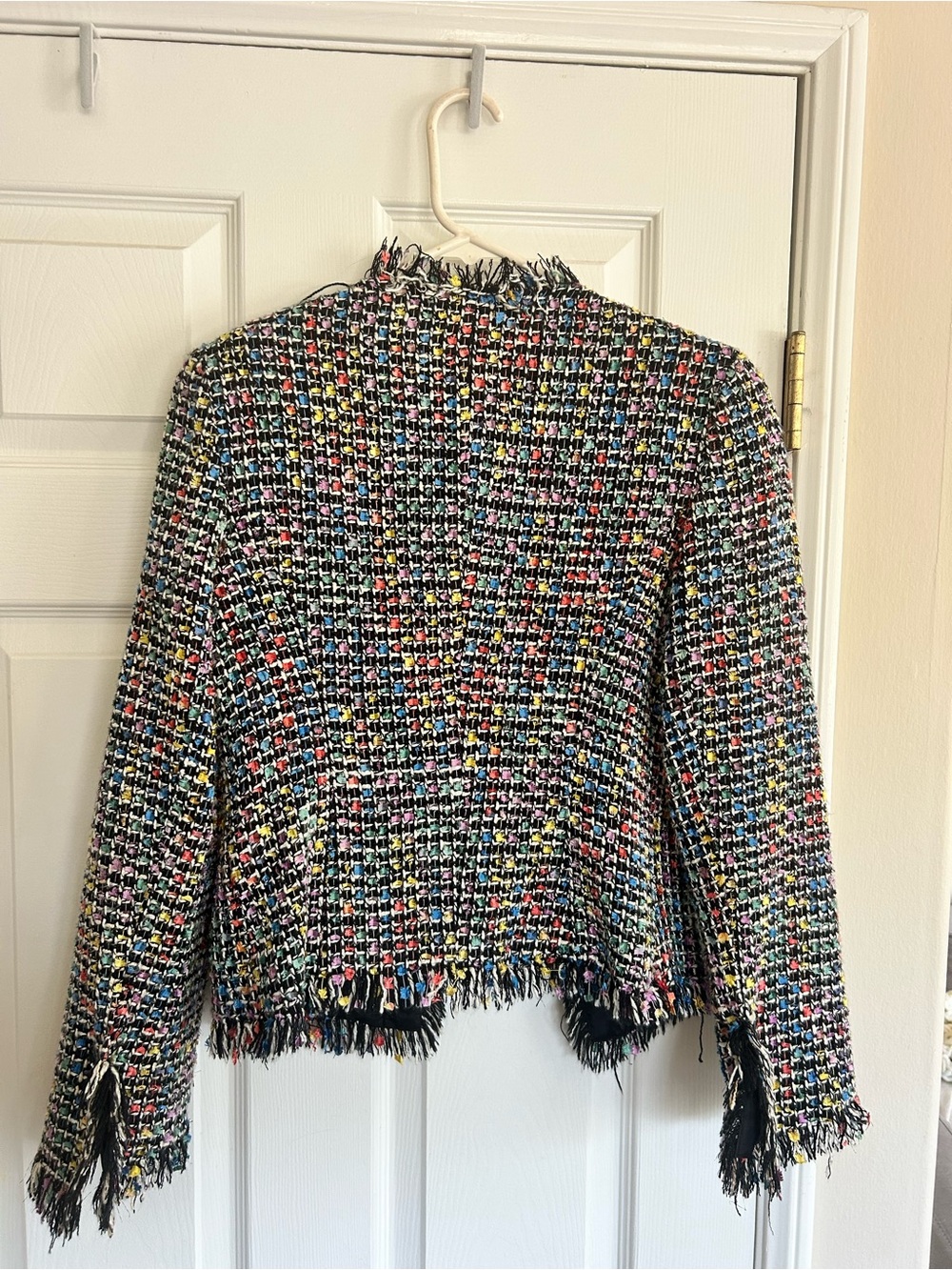 Trina Turk Confetti Tweed Open Fringed Blazer | Business Chic - Picture 3 of 4